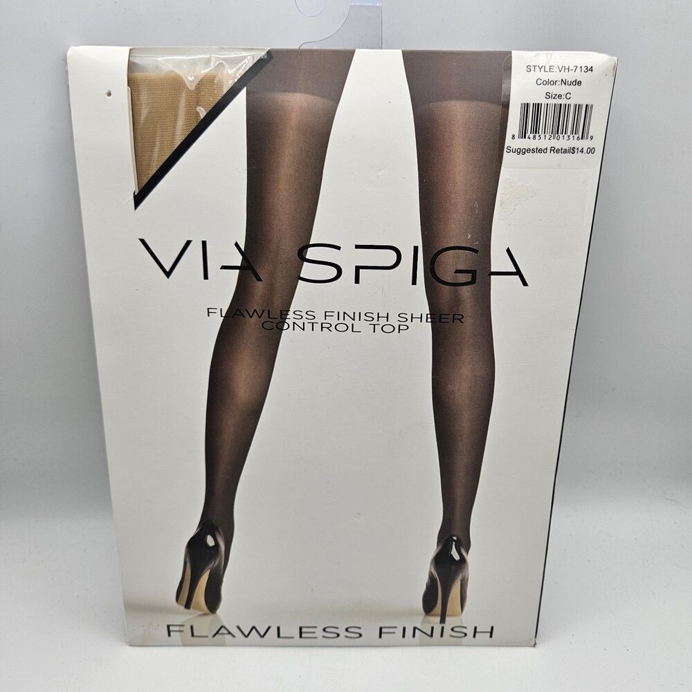 Via Spiga Flawless Finish Control Top Nude Sheer Pantyhose Support‎ Size C